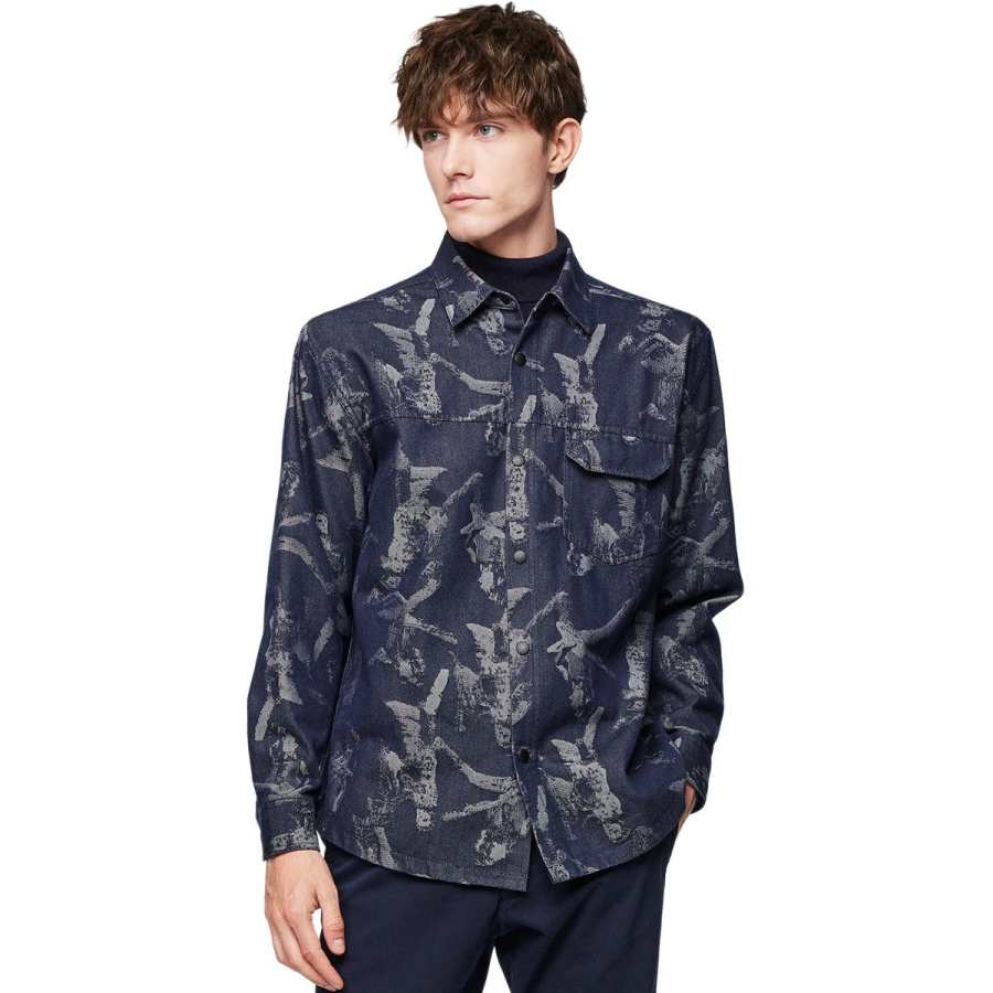 Hodo Hodo Shirts Men's Blue Lapel Thickened