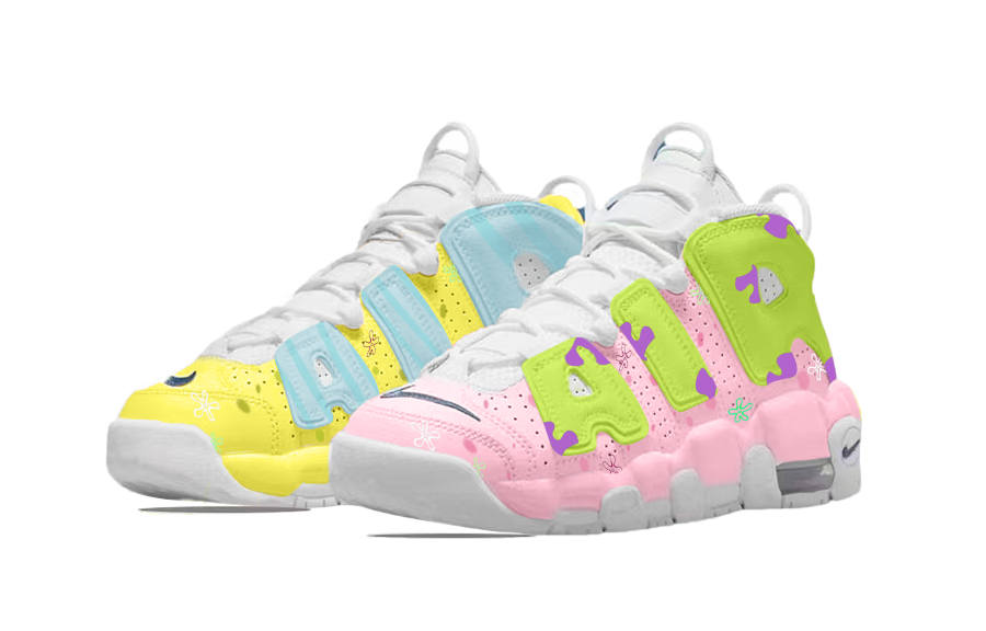 Nike Nike Air More Uptempo SpongeBob, Mismatched Abrasion Resistant Abrasion Resistant Mid top Vintage Basketball Shoes