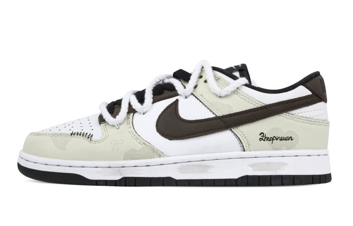 Nike Nike Dunk Soft Brown Heart Imprint 2 Leather Slip Resistant Abrasion Resistant Low top Skateboard Shoes Yellow Kids'