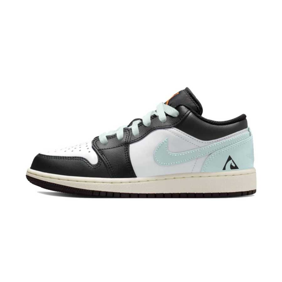 Jordan Jordan Air Jordan 1 Cyan Stone Meandering Cushioning Slip Resistant Low top Children's Basketball Shoes Black Blue