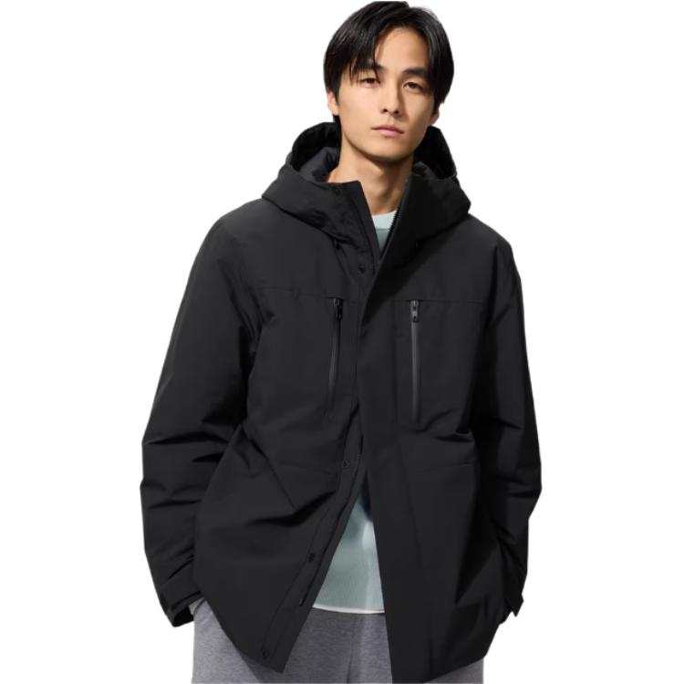 UNIQLO Down Jackets Men's Black Hooded Moderate