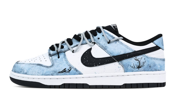 Nike Nike Dunk Tide Tail 2 Leather Slip Resistant Abrasion Resistant Low top Skateboard Shoes Blue White Kids'