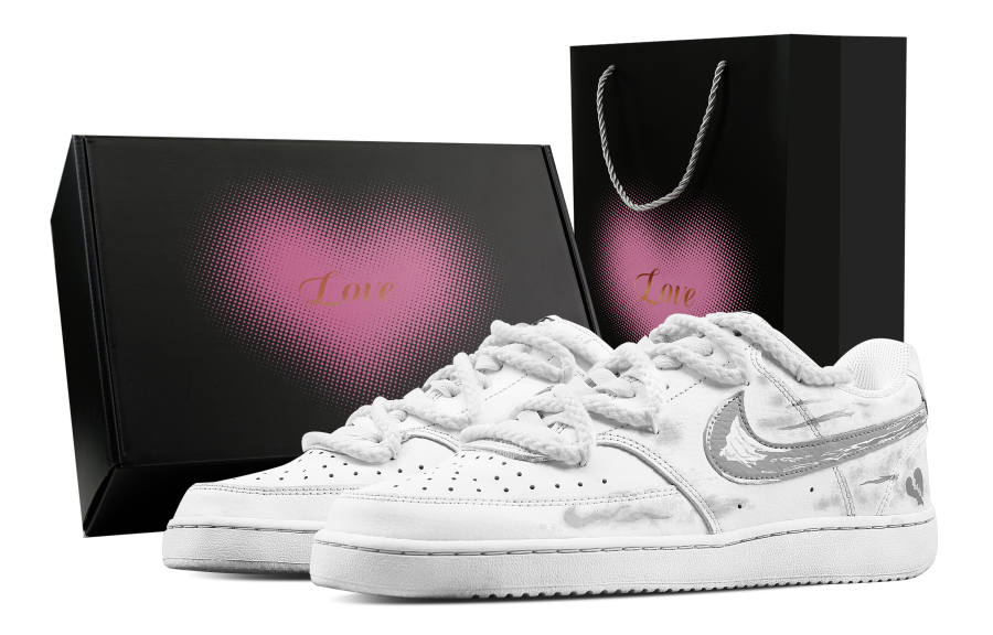 Nike Nike Court Vision 1 Lurex Ruyi, Heart Box Abrasion Resistant Slip Resistant Low top Skateboard Shoes Men's Gray White