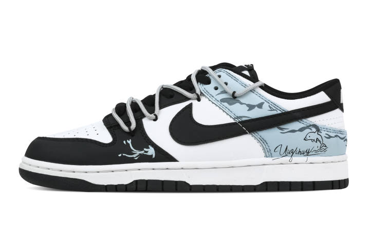 Nike Nike Dunk Dolphin 2 Leather Slip Resistant Abrasion Resistant Low top Skateboard Shoes Black Blue Kids'