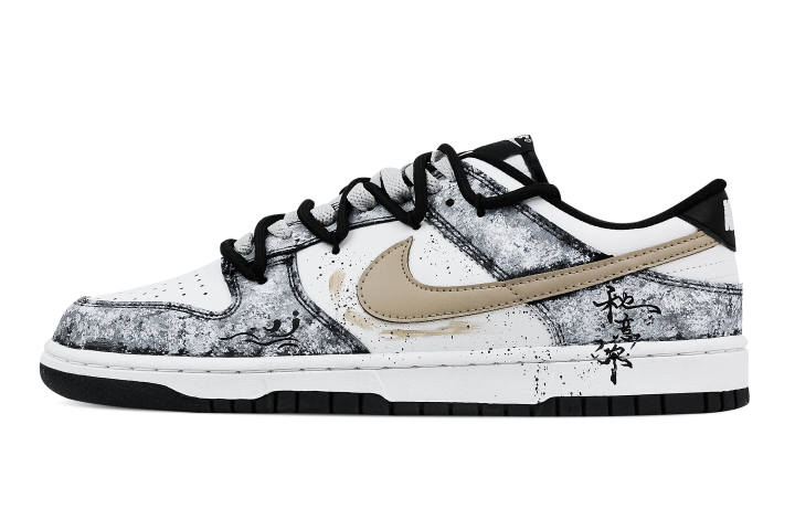 Nike Nike Dunk Elegant Old Traces 2 Leather Slip Resistant Abrasion Resistant Low top Skateboard Shoes Gray White Kids'