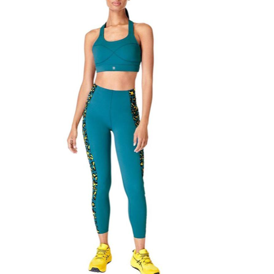 Sweaty Betty Sports Pants Women's Blue Yellow Leopard Print Patchwork