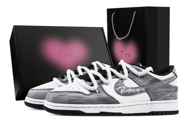 Nike Nike Dunk Mist Gray Script 1 Heart Box Abrasion Resistant Low top Skateboard Shoes Unisex Gray