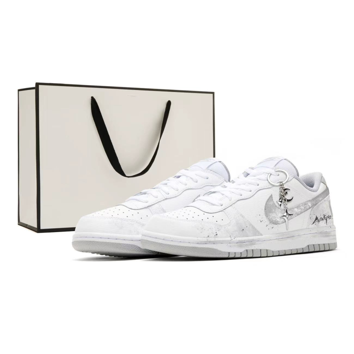Nike Nike Big Leather Lightweight And Breathable Low top Skateboard Shoes Men's White Silver