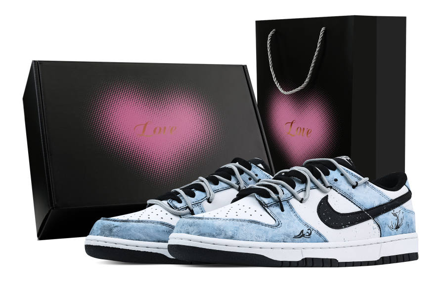 Nike Nike Dunk Tide Tail 2 Heart Box Leather Slip Resistant Abrasion Resistant Low top Skateboard Shoes Blue White Kids'