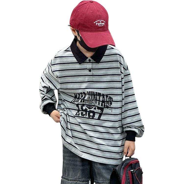Lanza Casual Polo Shirt Spring Fall Gray Teenagers