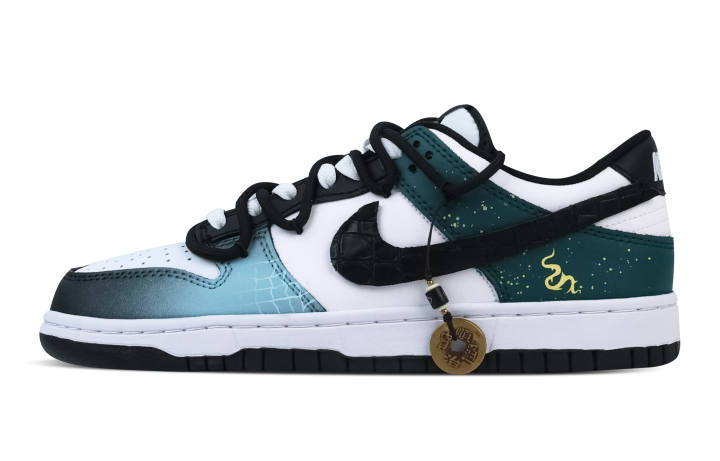 Nike Nike Dunk Ink Snake Copper Coin 2 Leather Slip Resistant Abrasion Resistant Low top Skateboard Shoes Green White Kids'