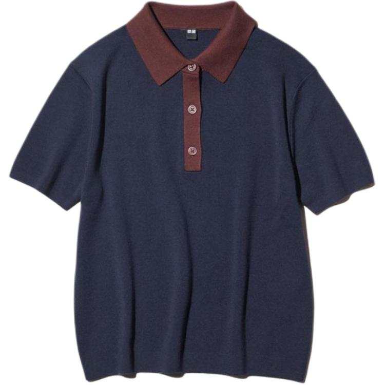 UNIQLO SS26 Polo Shirts Women's Navy Blue Polo Collar Moderate