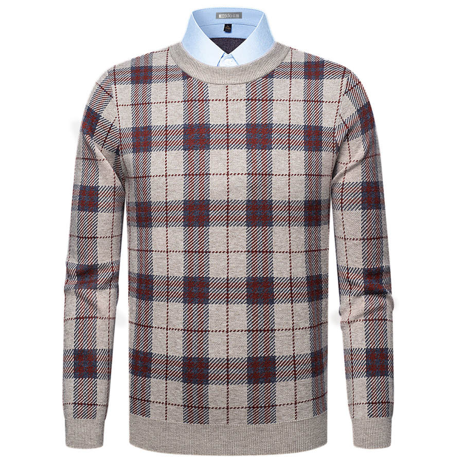 Hodo Sweaters Men's Heather Wood Lapel Thickened Mock Two Piece