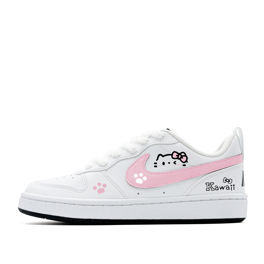 Nike Nike Court Borough Berry Pink Cat, Cute, Girlish, Sweet Style, Cartoon, Anti Aging Campus Synthetic Leather