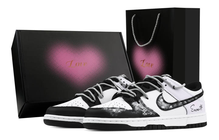 Nike Nike Dunk XUEJI 2 Heart Box Leather Slip Resistant Abrasion Resistant Low top Skateboard Shoes Black Pink Kids'