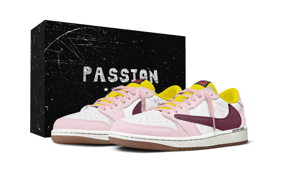 Jordan Travis Scott x Jordan Air Jordan 1 Cherry Blossom City, Box Fashion Trend Abrasion Resistant Low top
