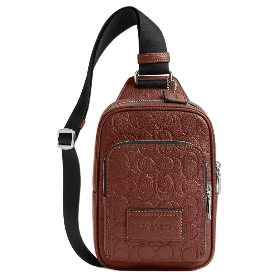 COACH RACER Pebble Leather Crossbody Bag Sling Bag Mini Unisex Umber