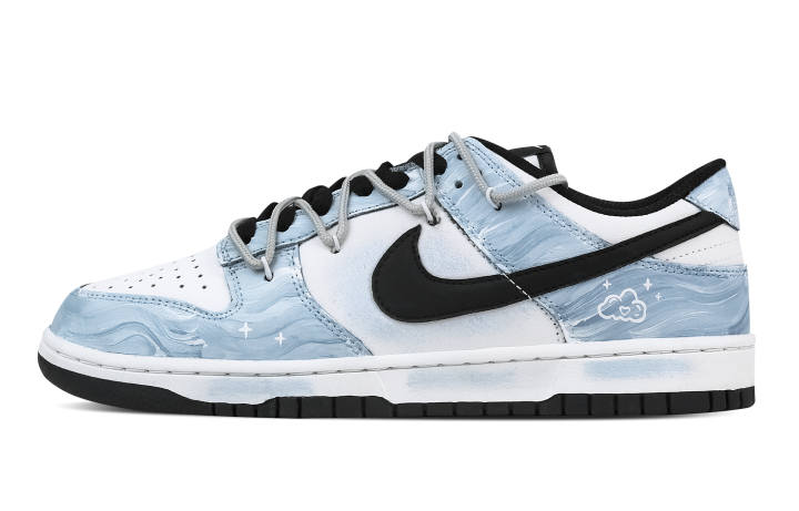 Nike Nike Dunk Light Blue Wave 2 Leather Slip Resistant Abrasion Resistant Low top Skateboard Shoes Blue White Kids'