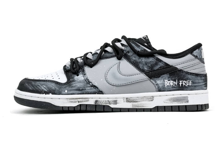 Nike Nike Dunk Ink Trace Freedom Abrasion Resistant Low top Skateboard Shoes Unisex Black Gray