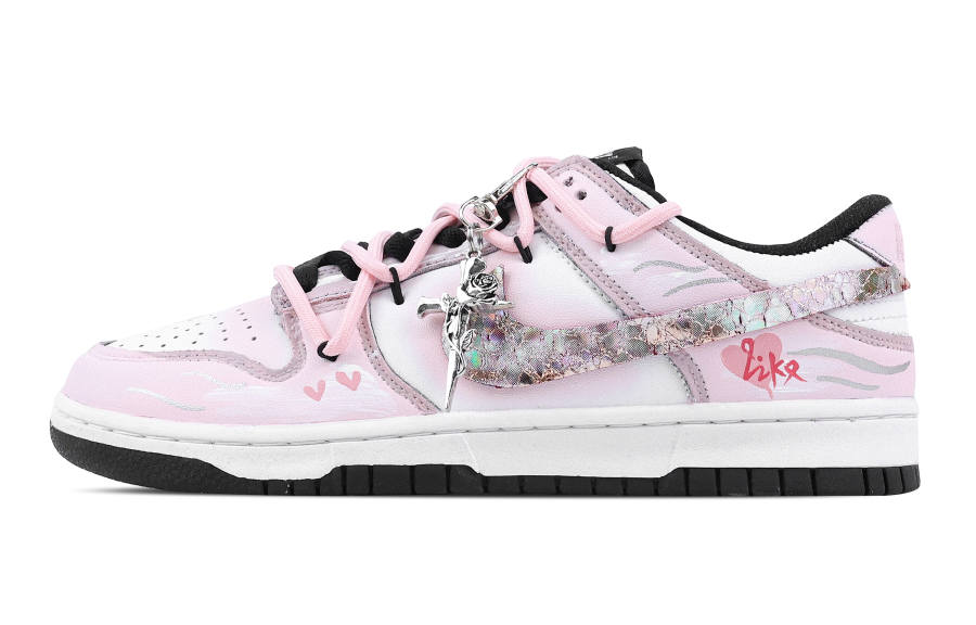Nike Nike Dunk Multicolor Silver Heart 1 Abrasion Resistant Low top Skateboard Shoes Unisex Pink