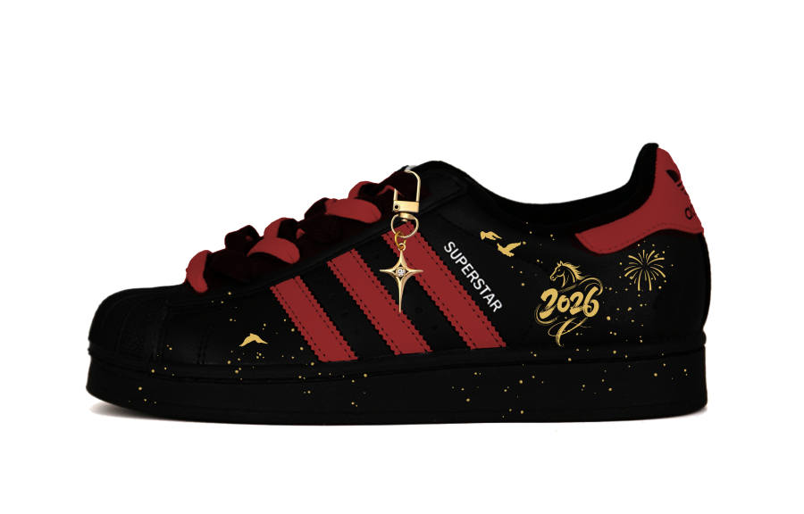 Adidas Originals Superstar 2 Black Gold Fiery Red Abrasion Resistant Low top Skateboard Shoes Unisex Black