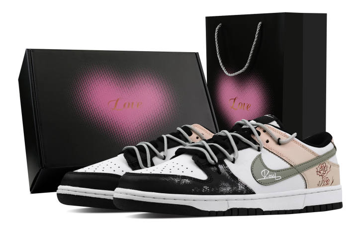 Nike Nike Dunk Dusty Pink Rose 2 Heart Box Leather Slip Resistant Abrasion Resistant Low top Skateboard Shoes Pink White