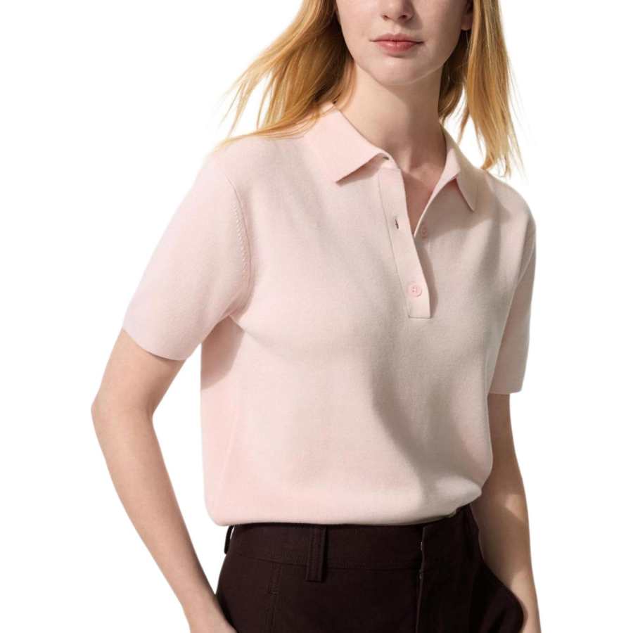 UNIQLO SS26 Polo Shirts Women's Pink Polo Collar Moderate Straight Fit