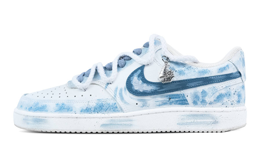 Nike Nike Court Vision 1 White Wave Sail And Rudder Abrasion Resistant Slip Resistant Low top Skateboard Shoes Men's