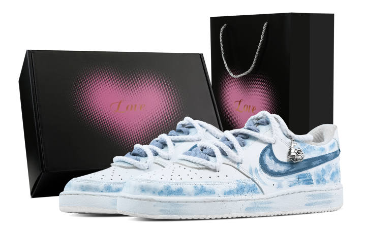 Nike Nike Court Vision 1 White Wave Ship Wheel, Heart Box Abrasion Resistant Slip Resistant Low top Skateboard Shoes Men's