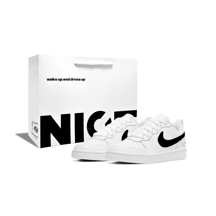 Nike Nike Court Borough 2 Black Hook Love Confession, Han Yang Dimension, Shopping Bag, Campus Style, Girlish Look Leather