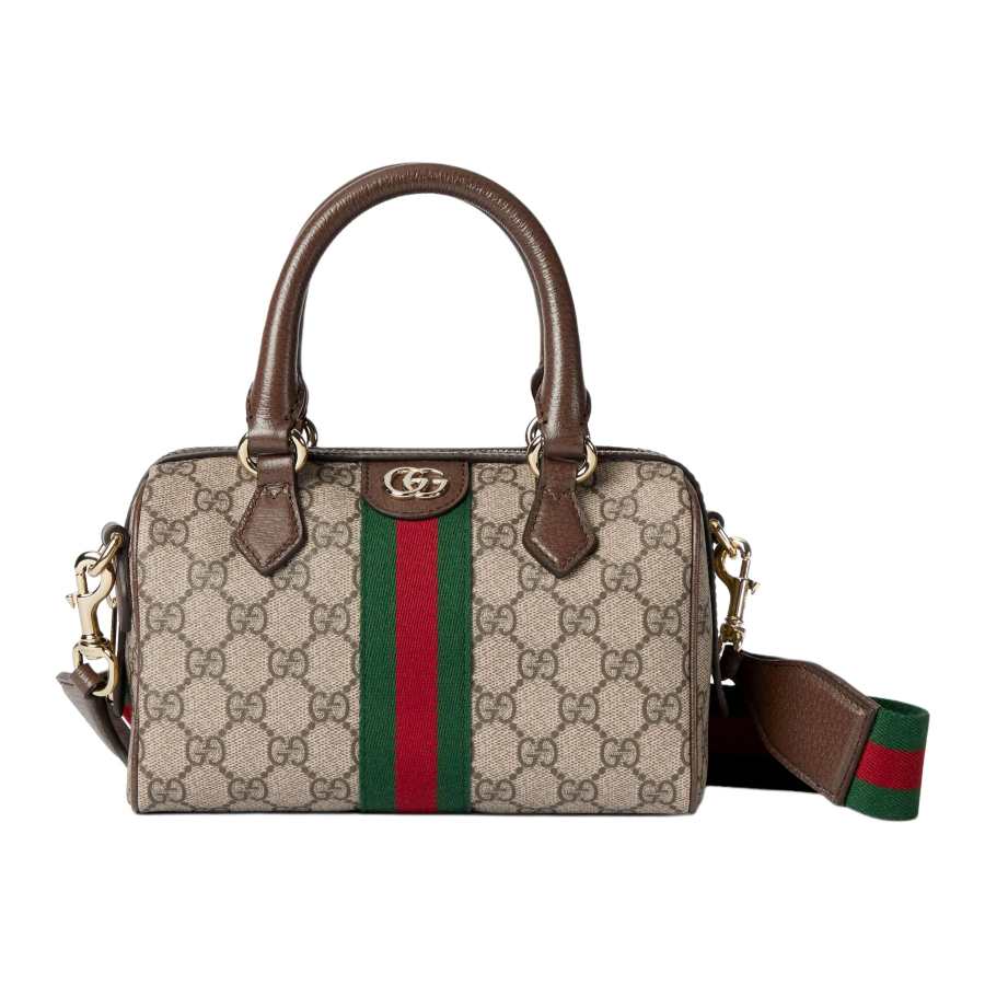 GUCCI Ophidia Coated Fabric Boston Bag, Crossbody Handbag Small Women's Khaki & Brown
