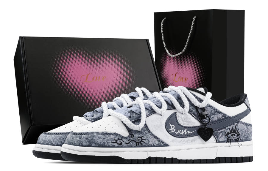 Nike Nike Dunk One Eyed Hip Hop 1 Heart Box Abrasion Resistant Low top Skateboard Shoes Unisex Gray White