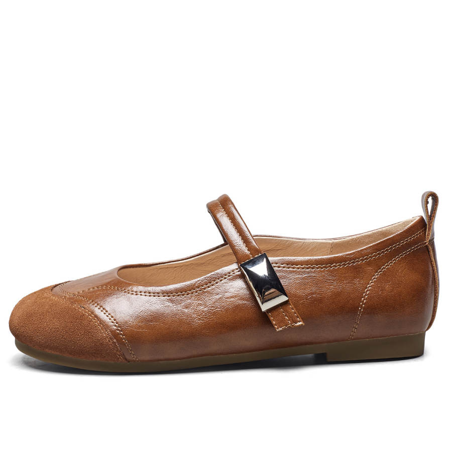 YEARCON Synthetic Leather, Split Cow Leather Flat Mary Jane Shoes Women's
