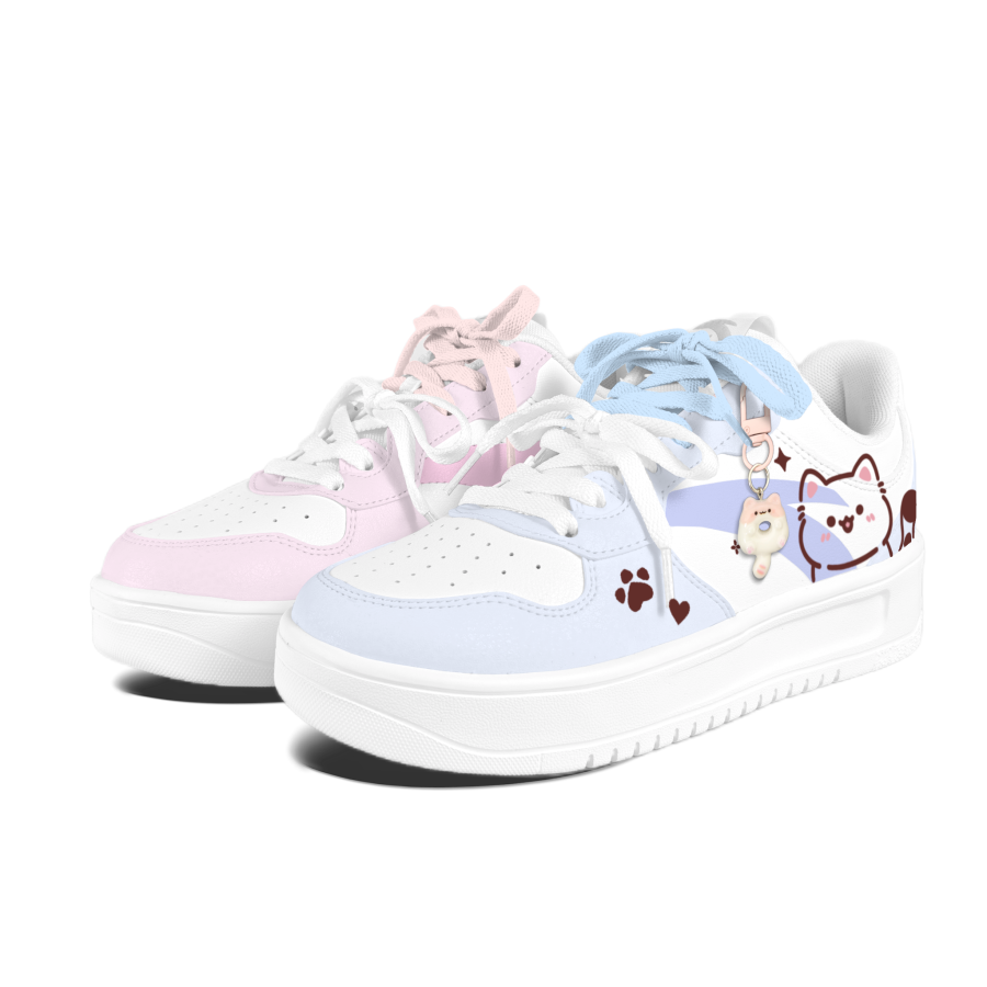 Anta Easy Fuller Face Cat Pink Blue Mismatched Low top Skateboard Shoes Unisex