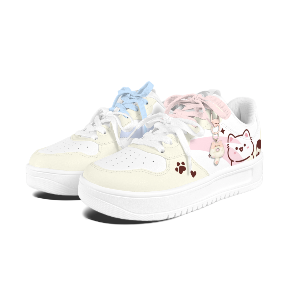 Anta Easy Big Face Cat Light Yellow Mismatched Low top Skateboard Shoes Unisex