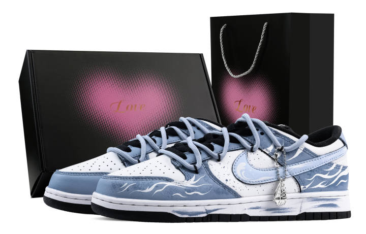 Nike Nike Dunk Ocean's Heart 1 Heart Box Slip Resistant Abrasion Resistant Low top Skateboard Shoes Unisex Blue White