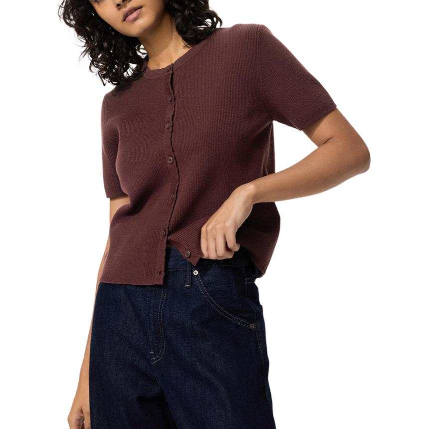 UNIQLO SS26 Knitwear Women's Dark Umber Crew Neck Moderate Cardigan
