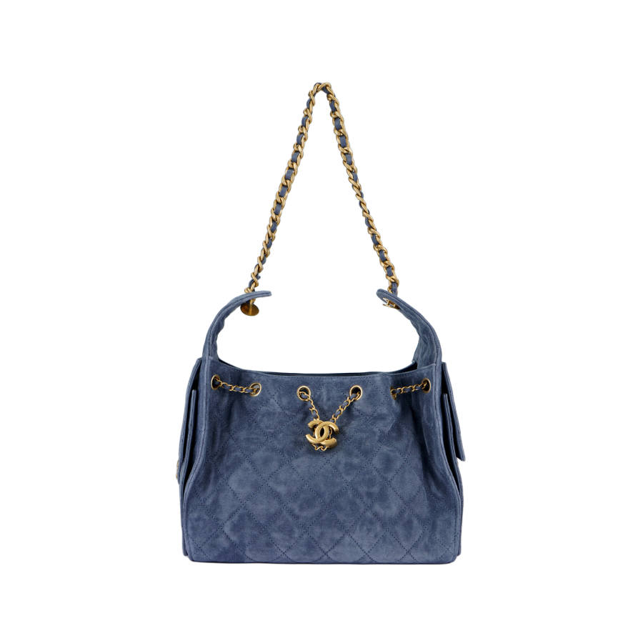 CHANEL 25Bag Suede Material Vintage Gold Chain Hippy Bag Shoulder Bag Small Women's Blue