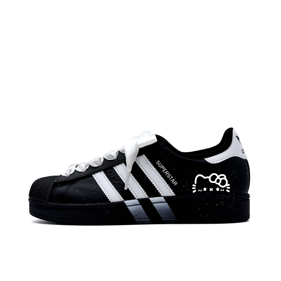 Adidas Originals Superstar 2 Kitten Cake Leather Abrasion Resistant Low top Kids' Skateboarding Shoes Black White
