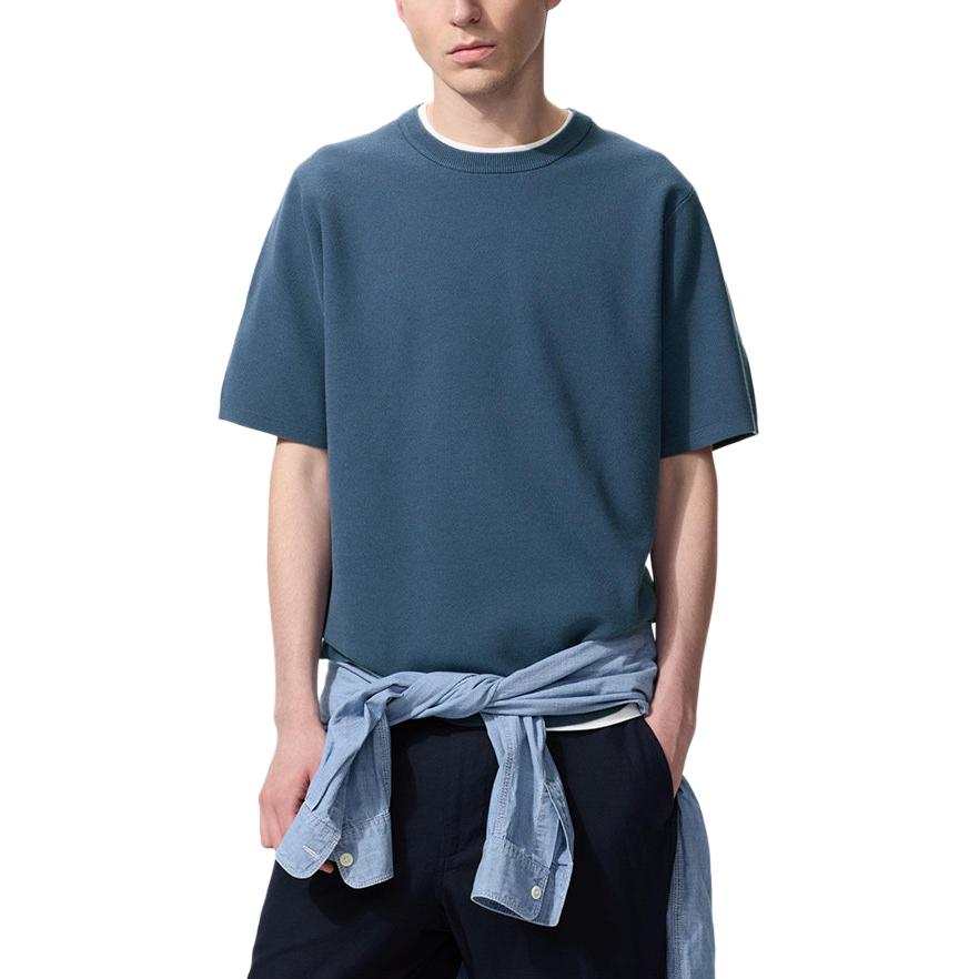 UNIQLO Knitwear Men's Royal Blue Crew Neck Moderate Other