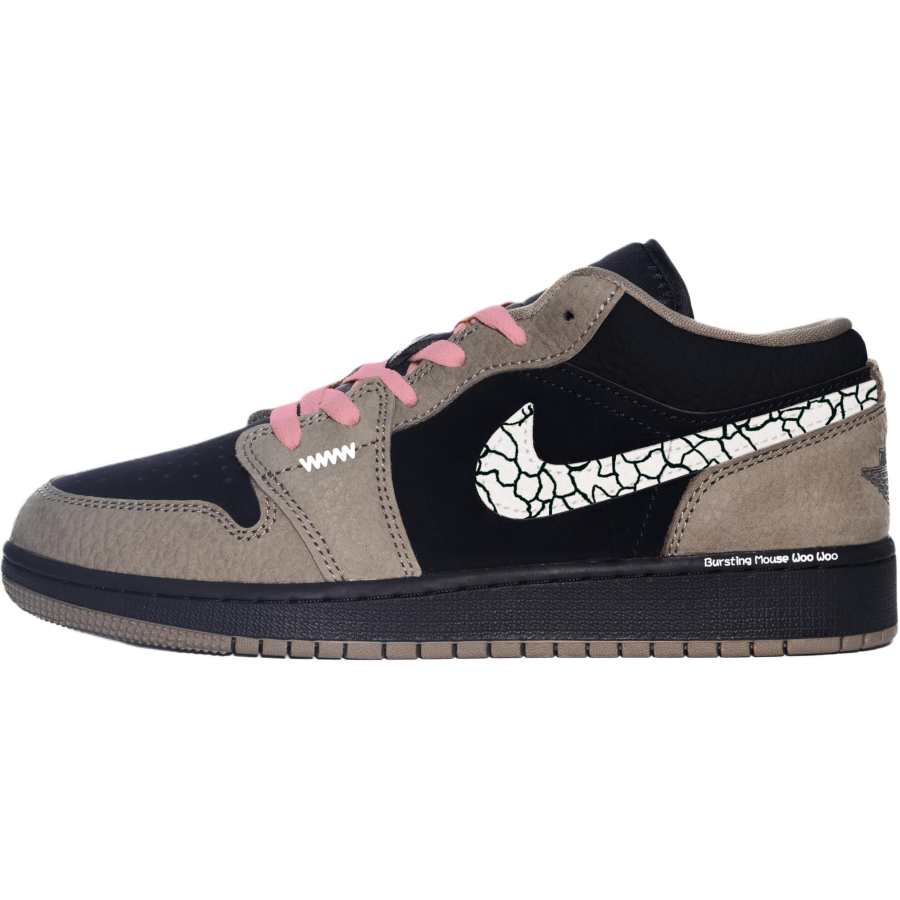 Jordan Jordan Air Jordan 1 Crackle Pink Slip Resistant Cushioning Abrasion Resistant Low top Children's Basketball Shoes Peach