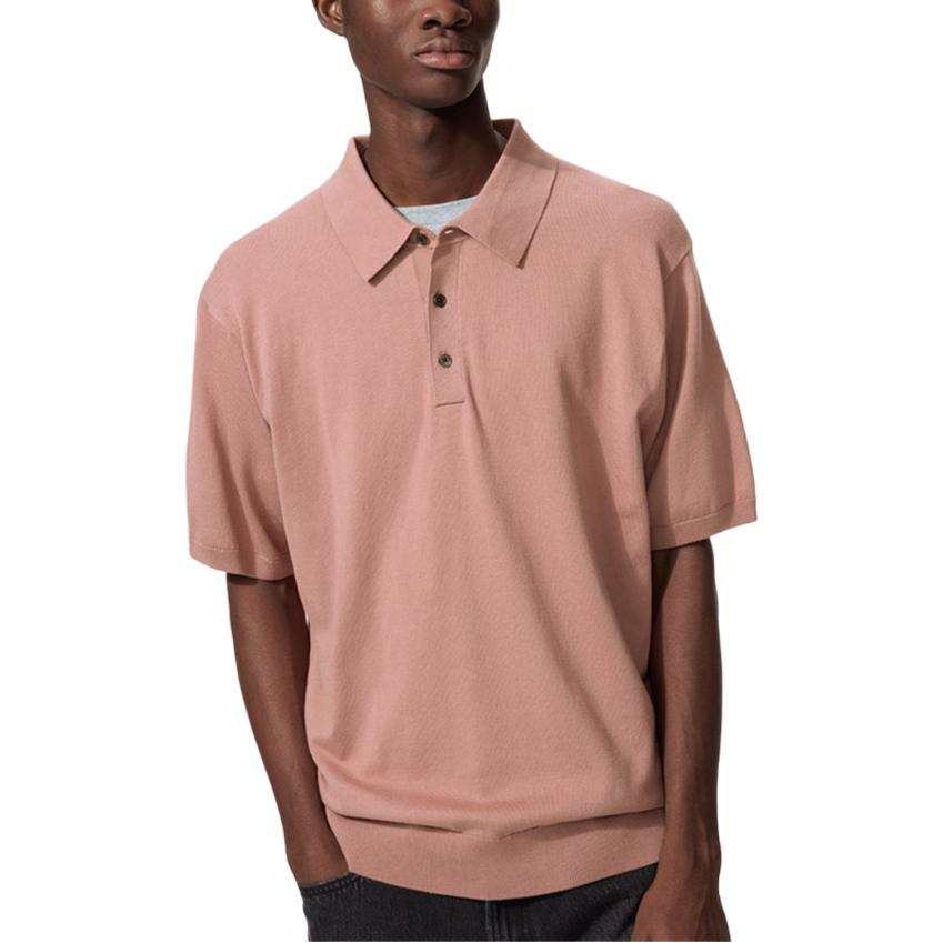 UNIQLO Polo Shirts Men's Peach Pink Polo Collar Moderate Other