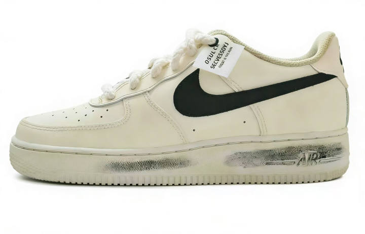 Nike Nike Air Force 1 Leather Lightweight And Breathable Low top Skateboard Shoes Women's Beige Black