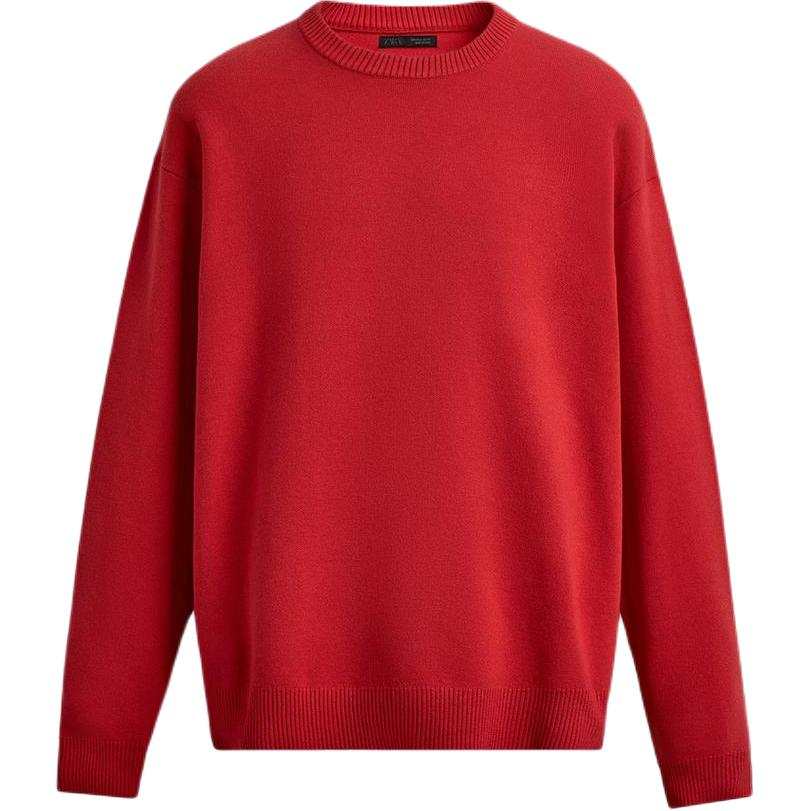 ZARA Knitwear Men's Red Crew Neck Moderate