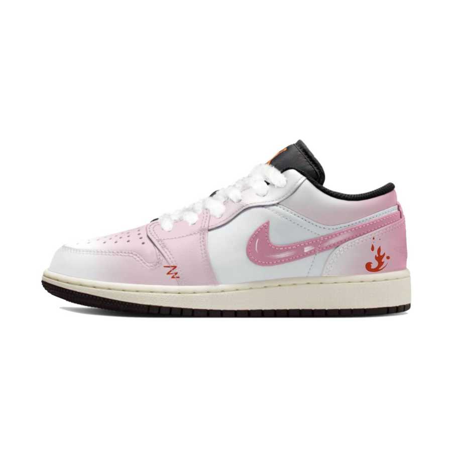 Jordan Jordan Air Jordan 1 Slip Resistant Cushioning Abrasion Resistant Low top Children's Basketball Shoes Pink White