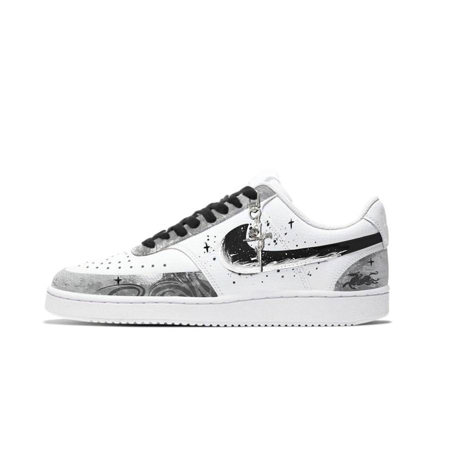 Nike Nike Court Vision 1 Gothic Black Horse Leather Wear resistant And Lightweight Low top Skateboard Shoes Unisex