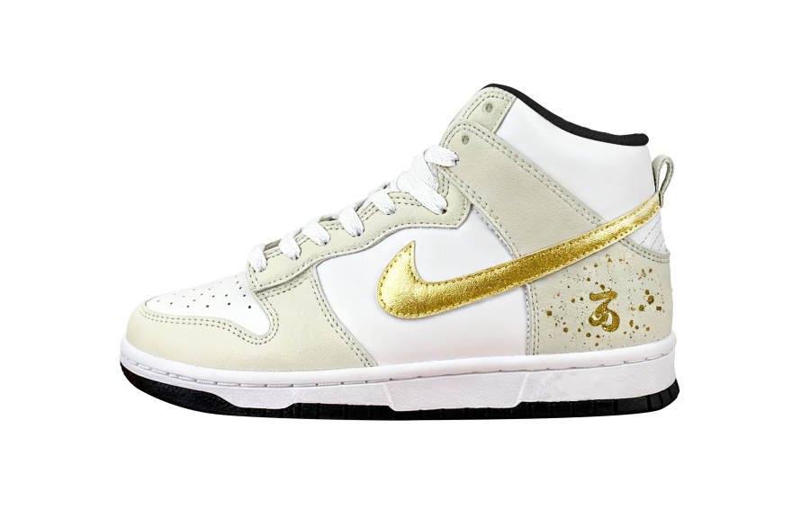 Nike Nike Dunk Gold Foil Stars Abrasion Resistant High top Skateboard Shoes Women's Gold White