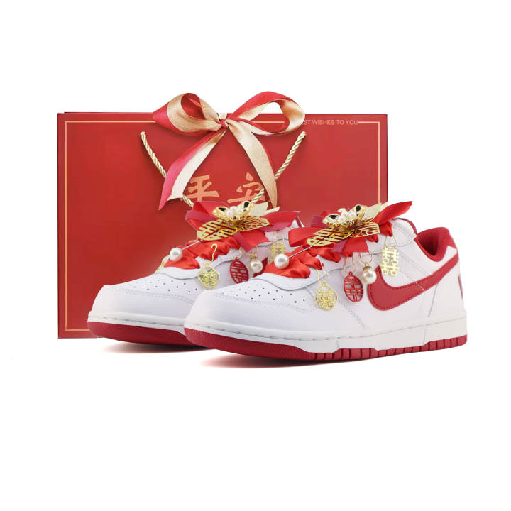 Nike Nike Big NIKE LOW Joyful Union, Blissful Union, China Red Leather Abrasion Resistant Slip Resistant
