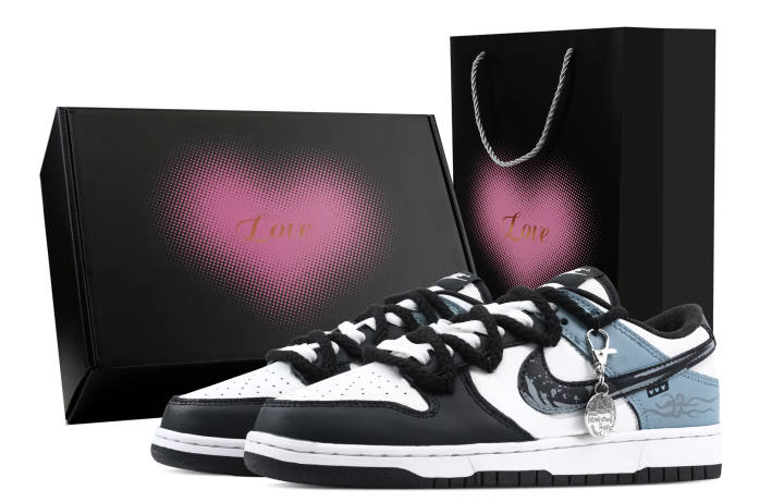Nike Nike Dunk Life Ripple 2 Heart Box Leather Slip Resistant Abrasion Resistant Low top Skateboard Shoes Black Blue Kids'
