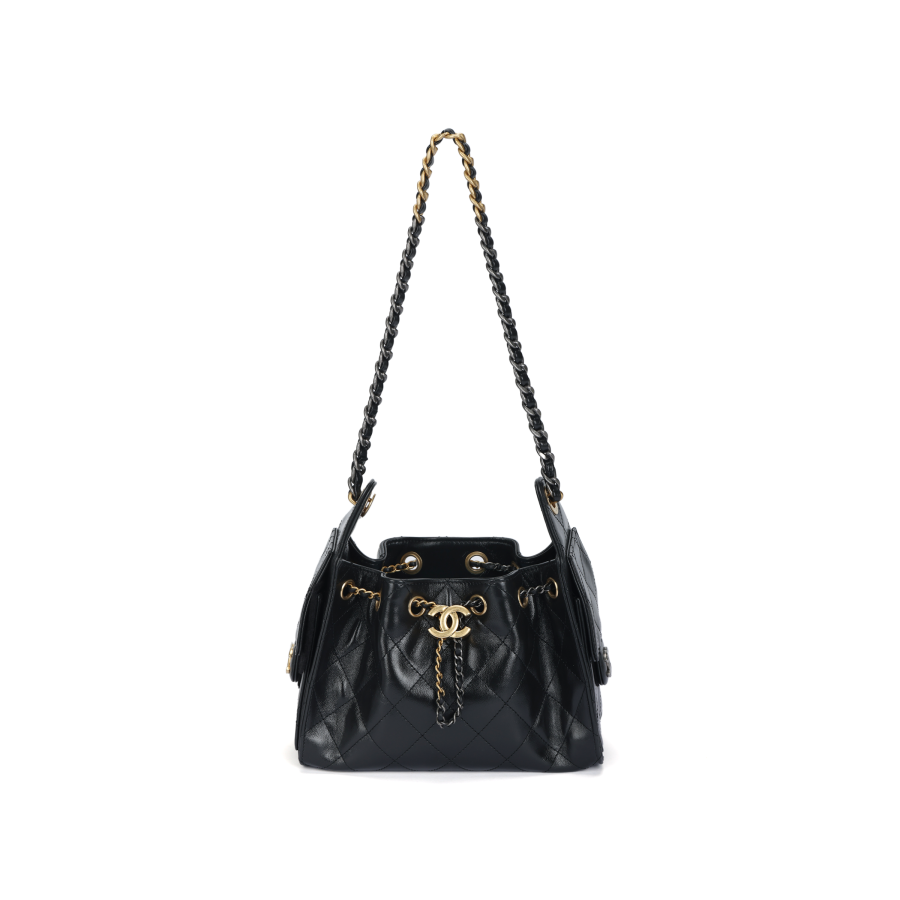 CHANEL 25Bag Cow Leather Hippy Bag Shoulder Bag Mini Women's Black